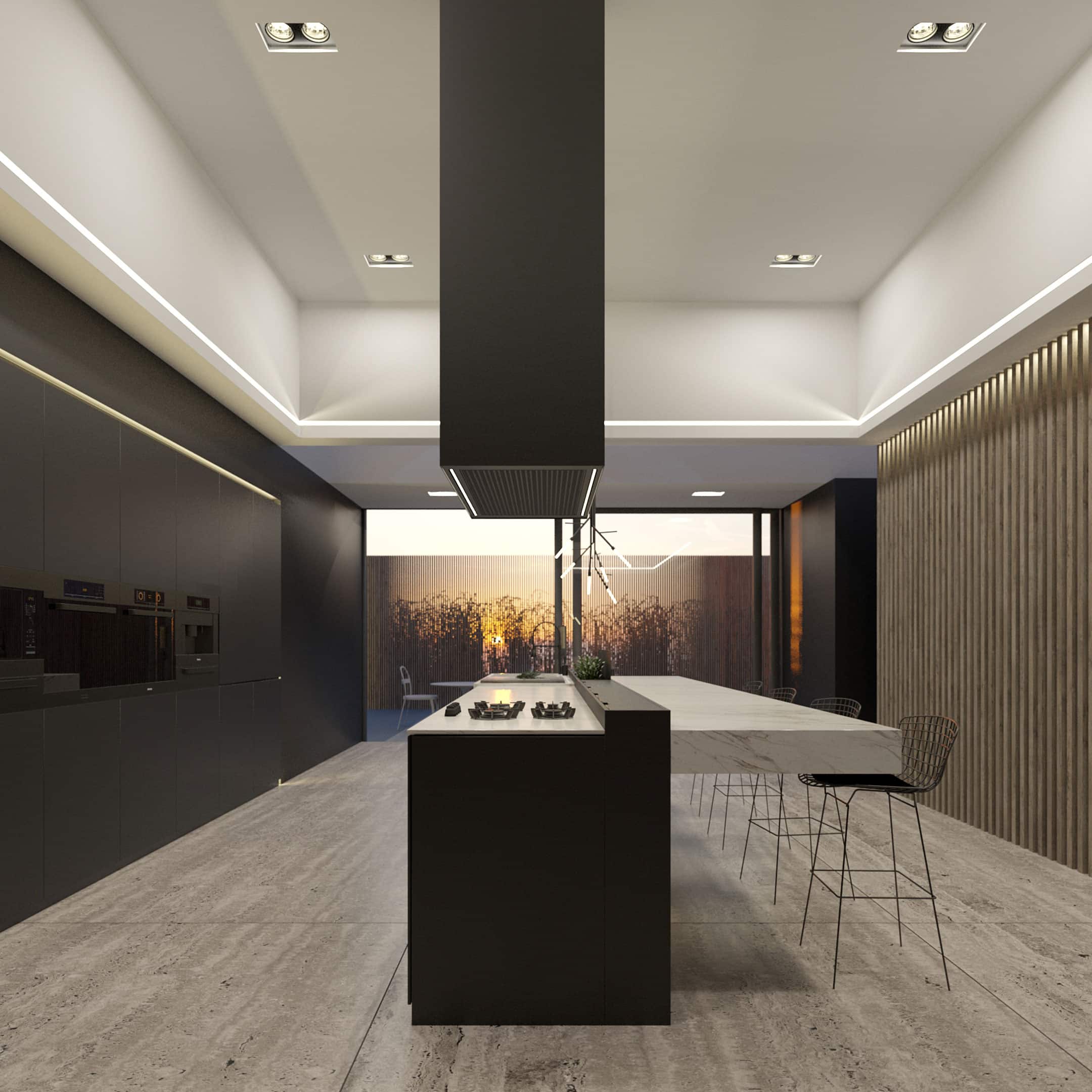 Cozinha com piso em Travertino Silver