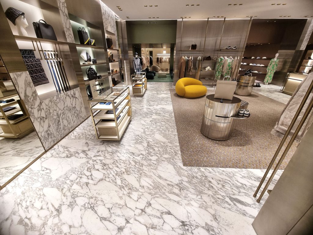 Loja Fendi com Calacatta Vagli fornecido pela Stone Marmi Boutique